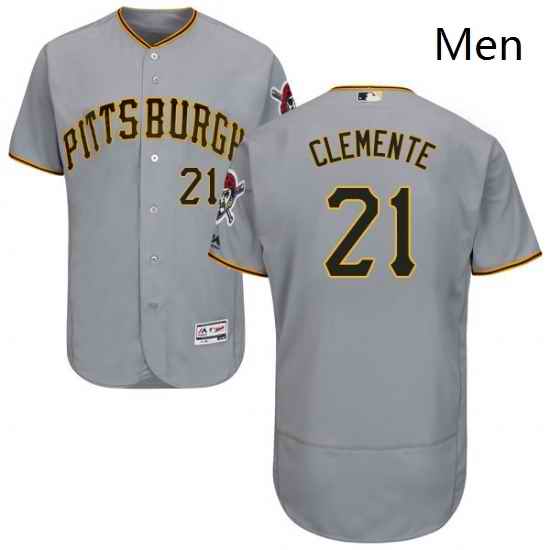 Mens Majestic Pittsburgh Pirates 21 Roberto Clemente Grey Road Flex Base Authentic Collection MLB Jersey
